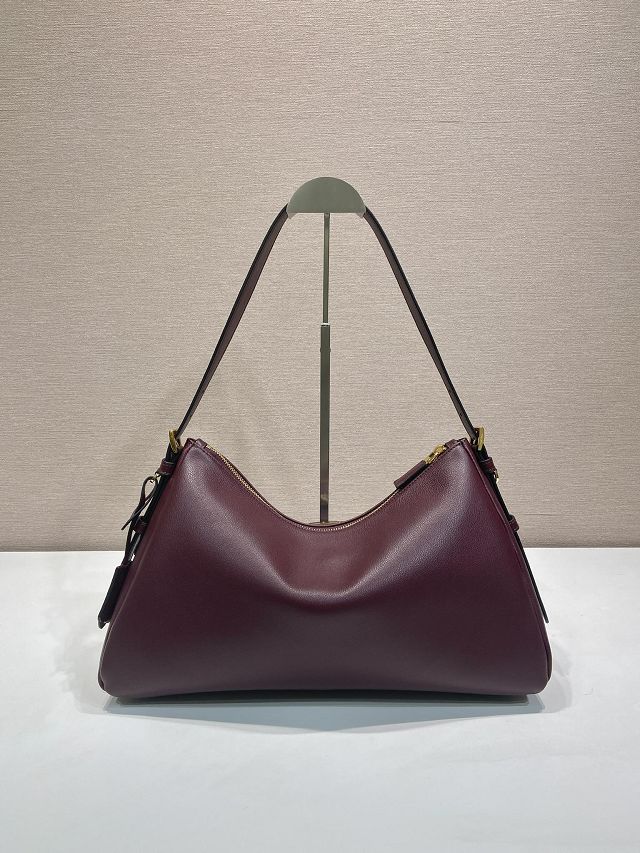Prada original soft calfskin aimee large shoulder bag 1BC228 burgundy