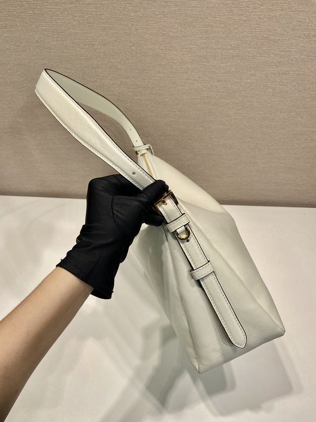 Prada original soft calfskin aimee large shoulder bag 1BC228 white