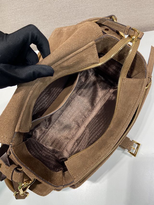 Prada original suede explore medium shoulder bag 1BD394 brown