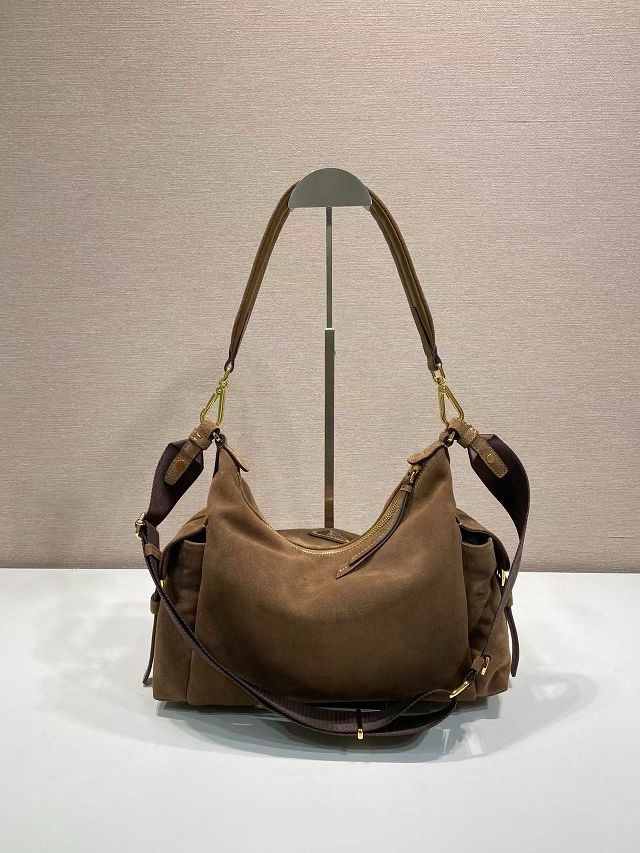 Prada original suede explore shoulder bag 1BC264 brown