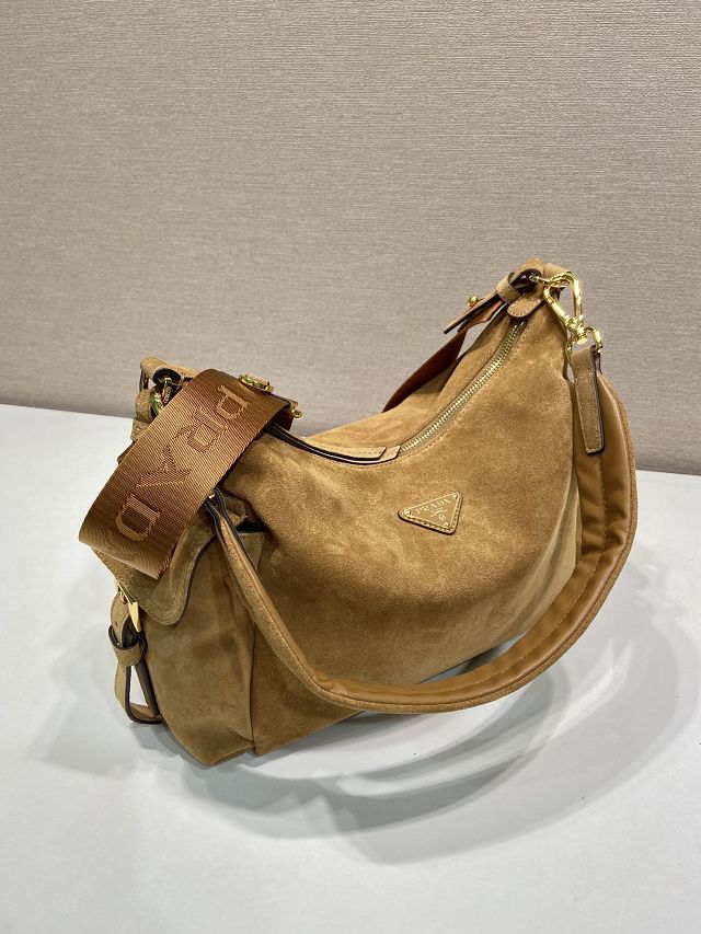 Prada original suede explore shoulder bag 1BC264 caramel