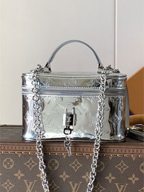 Louis vuitton original miroir canvas vanity chain pouch M26097 silver
