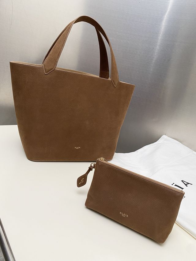 Alaia original nubuck calfskin cabas bag AL0010 brown
