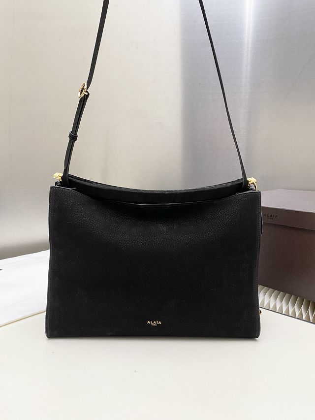Alaia original nubuck calfskin le click medium square bag AL0018 black