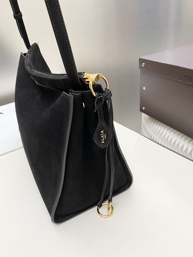 Alaia original nubuck calfskin le click medium square bag AL0018 black