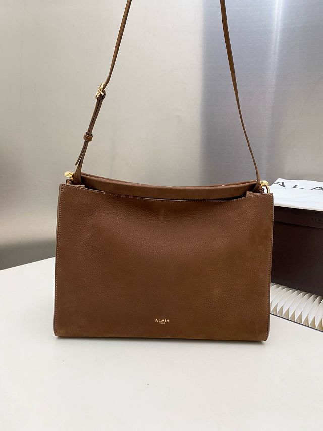 Alaia original nubuck calfskin le click medium square bag AL0018 brown