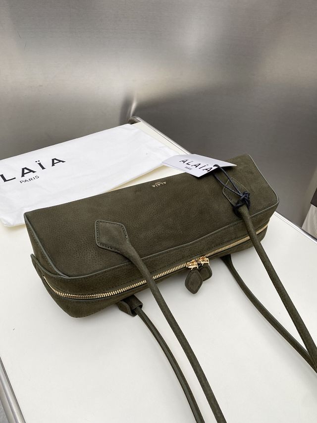 Alaia original nubuck calfskin le teckel medium bag AL0024 dark green