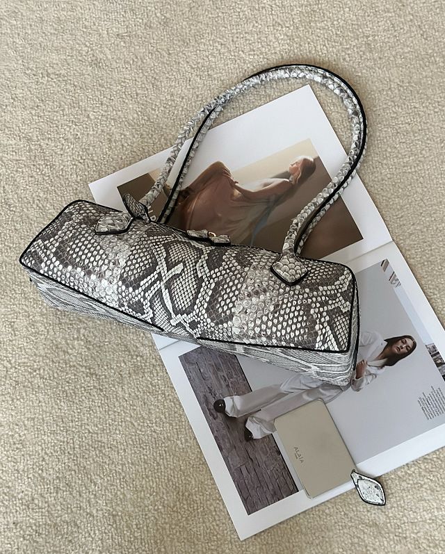 Alaia original python leather le teckel medium bag AL0024 grey