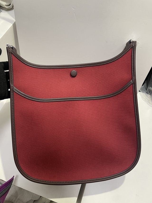 Hermes original canvas evelyne pm shoulder bag E29 bordeaux
