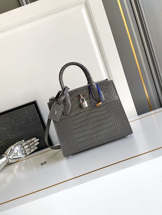 Louis vuitton original crocodile calfskin city steamer mm bag M84672 grey