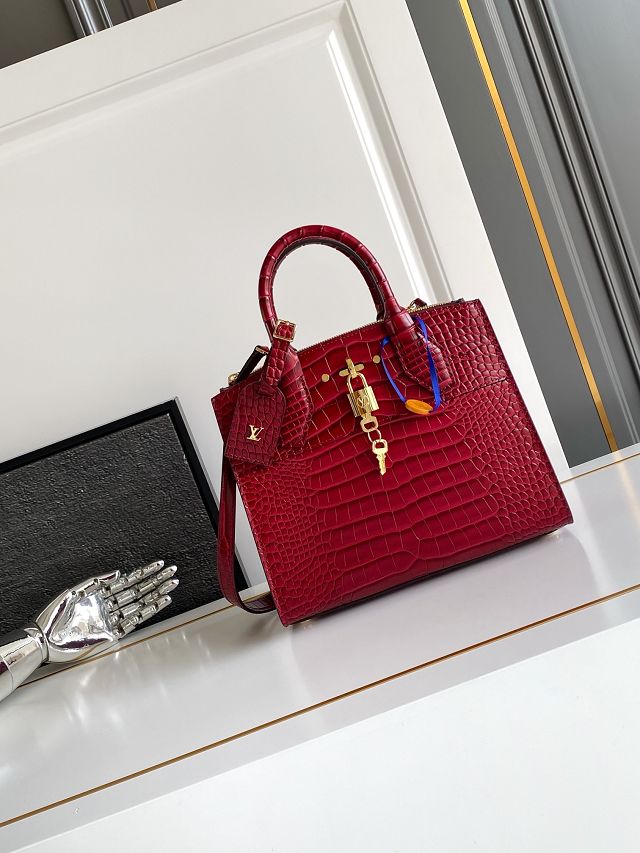 Louis vuitton original crocodile calfskin city steamer mm bag M84672 red