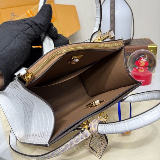 Louis vuitton original crocodile calfskin city steamer mm bag M84672 white&gold