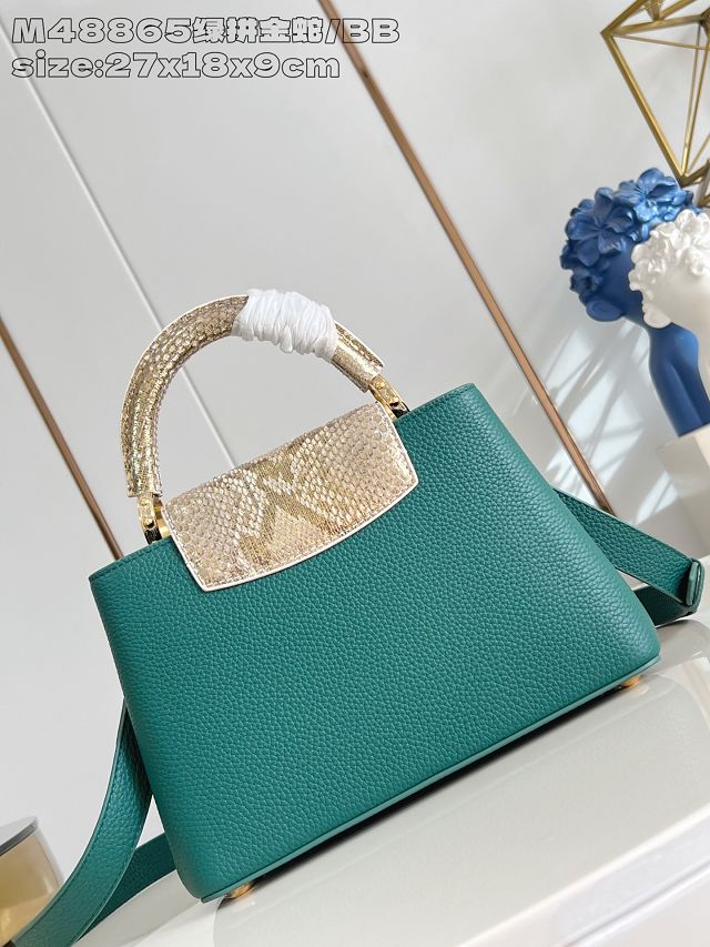 Louis vuitton original calfskin capucines BB handbag N89369 green