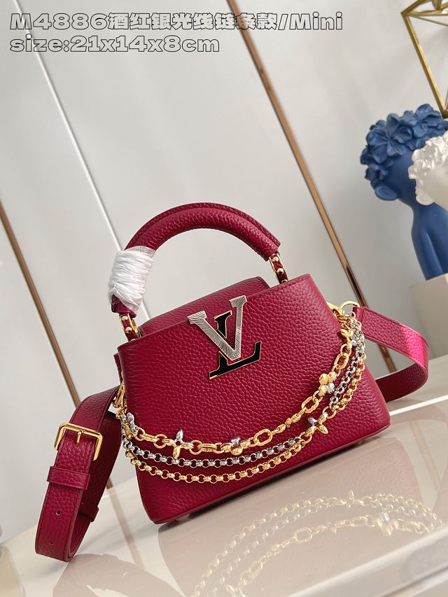 Louis vuitton original calfskin capucines mini handbag M26351 wine