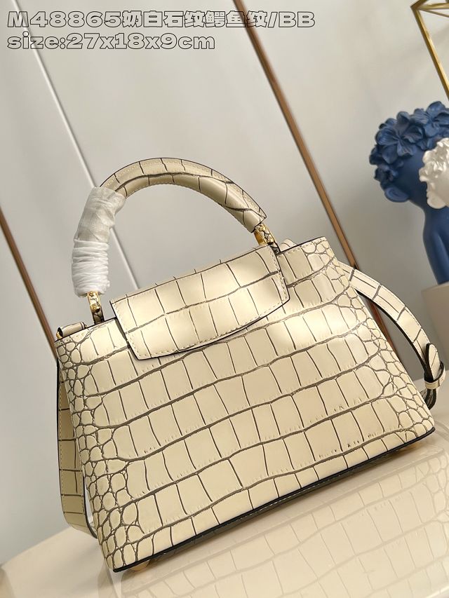 Louis vuitton original crocodile calfskin capucines BB handbag N93163 creme