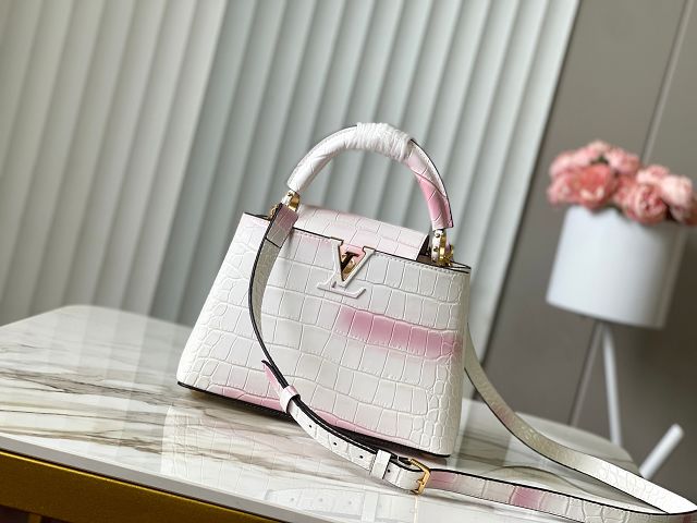 Louis vuitton original crocodile calfskin capucines BB handbag N93163 white&pink