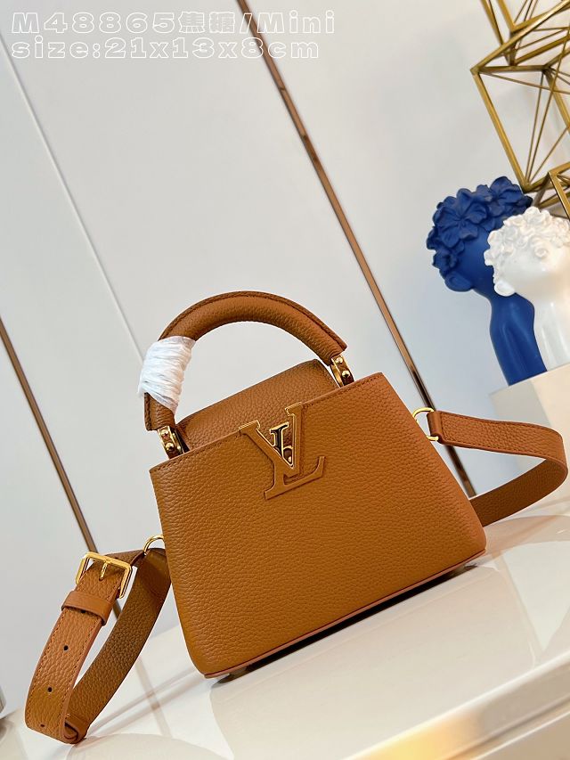 Louis vuitton original calfskin capucines mini handbag M22606 caramel