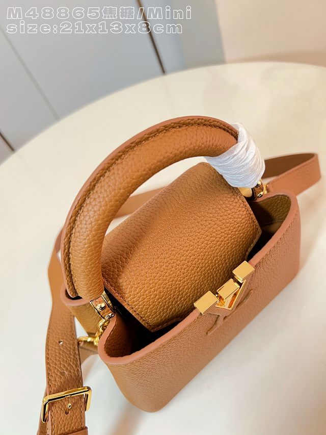 Louis vuitton original calfskin capucines mini handbag M22606 caramel