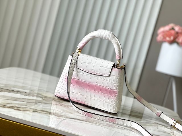 Louis vuitton original crocodile calfskin capucines mini handbag N93161 white&pink