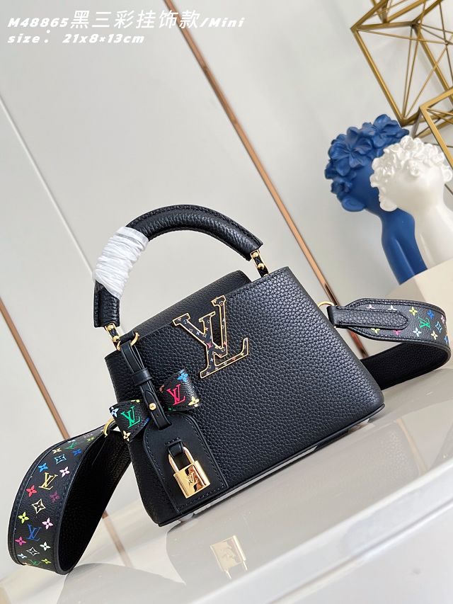 Louis vuitton original calfskin capucines mini handbag M14101 black