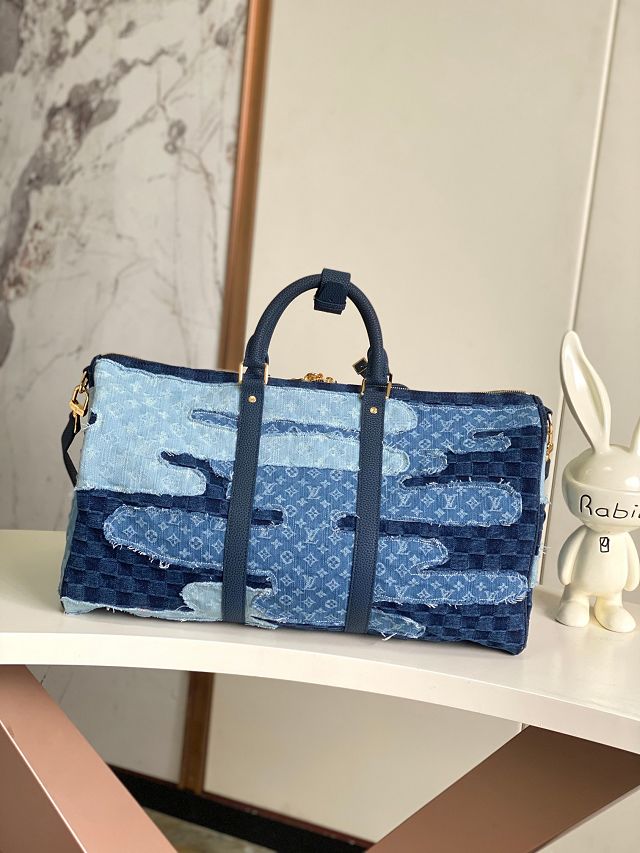 Louis vuitton original denim keepall 50 M26117 blue