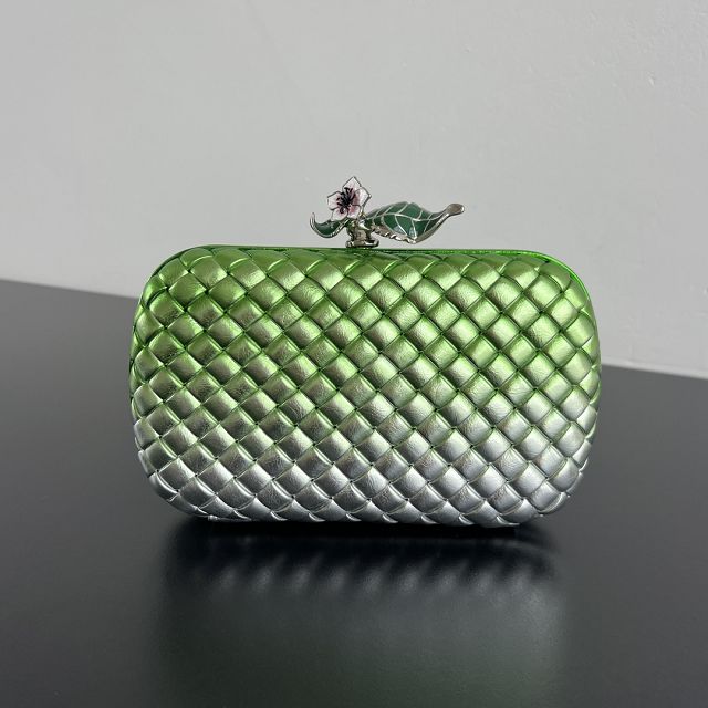 BV original lambskin knot pouch 826183 silver&green