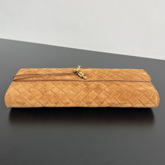 BV original suede calfskin andiamo long clutch 741511 amber