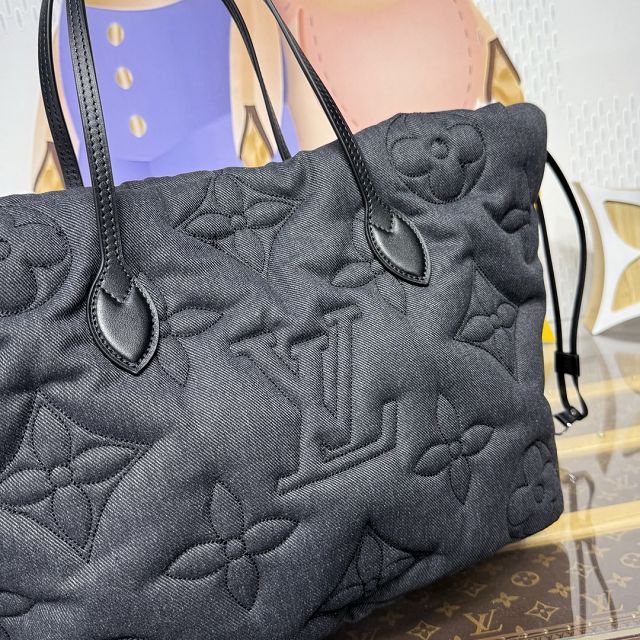 Louis vuitton original denim neverfull Inside out MM M26364 black