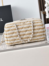 CC original raffia mini bowling bag AP5119 white&beige