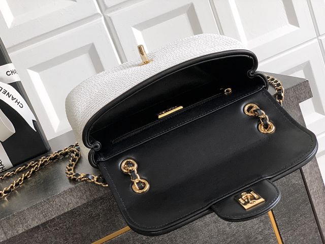 CC original straw small flap bag AS6017 beige&white