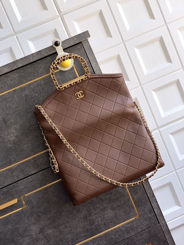 CC original calfskin large handbag AS5936 dark brown