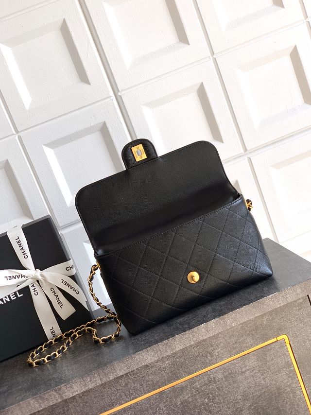 CC original grained calfskin medium flap bag AS5987 black