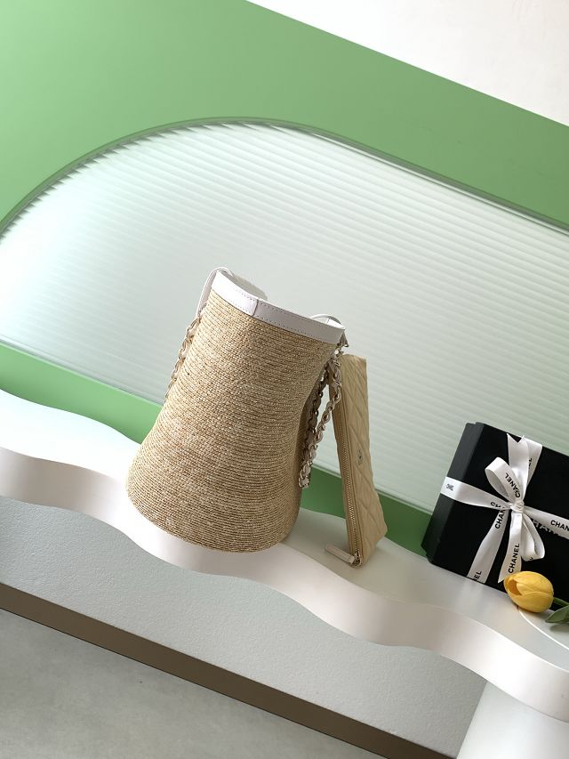 CC original straw large tote bag AS5952 beige&white