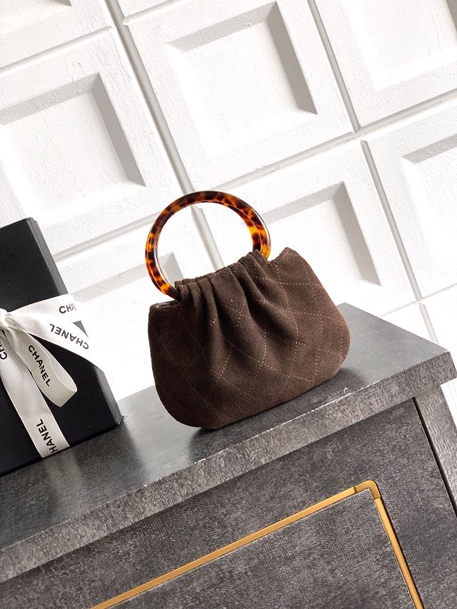 CC original suede calfskin mini pouch AP4981 dark brown