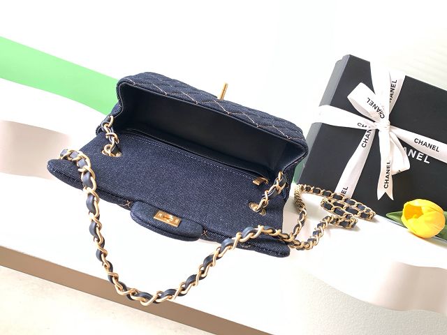CC original denim mini flap bag A69900 dark blue