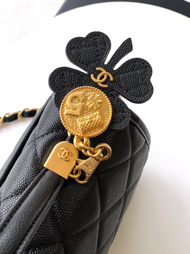 CC original grained calfskin medium flap bag AS3653 black