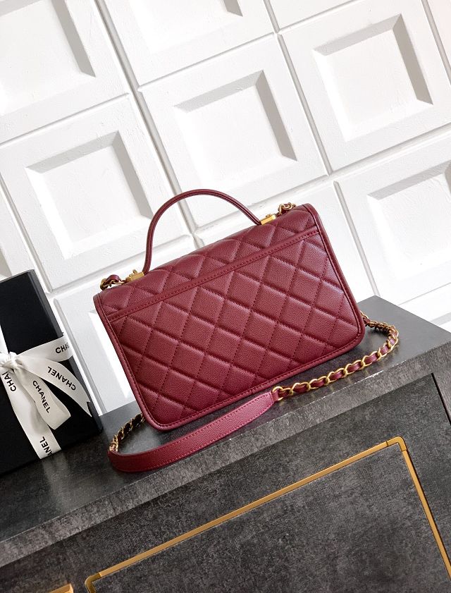 CC original grained calfskin medium flap bag AS3653 bordeaux