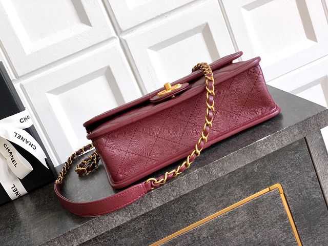 CC original grained calfskin medium flap bag AS3653 bordeaux