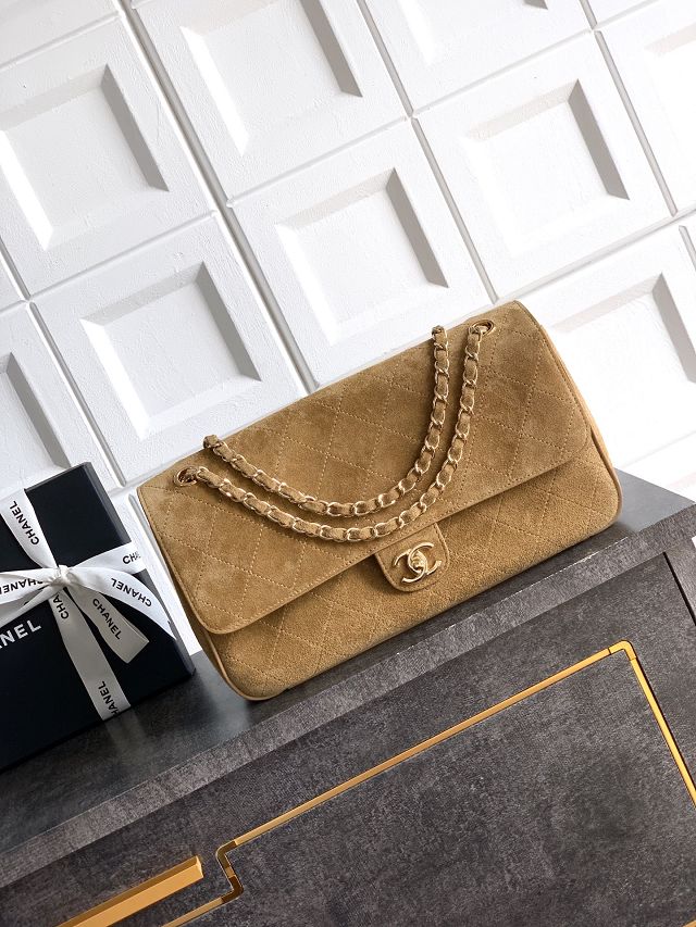 CC original suede calfskin maxi flap bag AS6281 dark beige