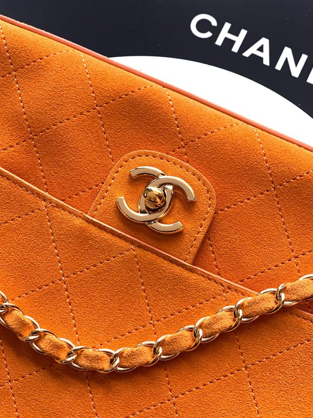 CC original suede calfskin maxi flap bag AS6281 orange