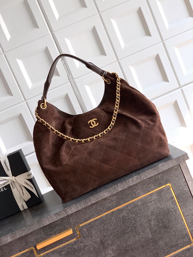 CC original suede calfskin maxi hobo bag AS6016 dark brown