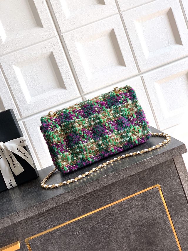 CC original tweed medium flap bag A01112 green