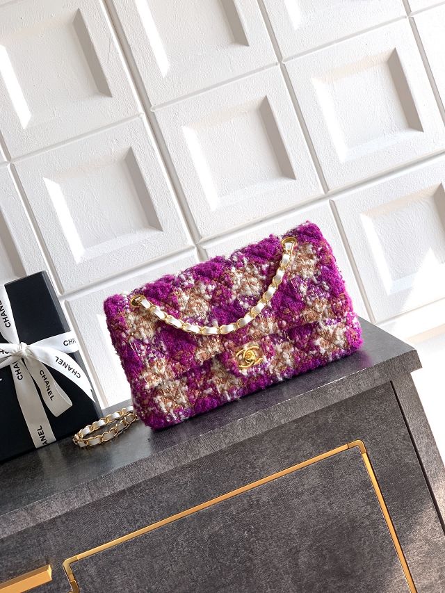 CC original tweed medium flap bag A01112 purple