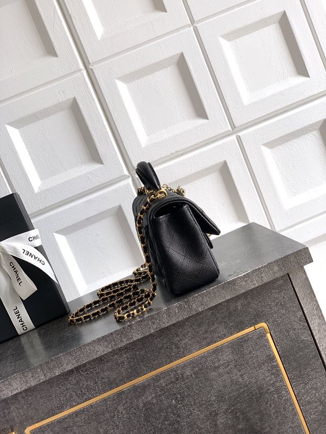 CC original grained calfskin top handle flap bag AS1790 black
