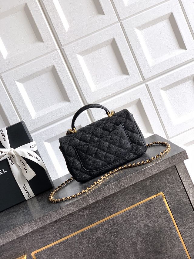 CC original grained calfskin top handle flap bag AS1790 black