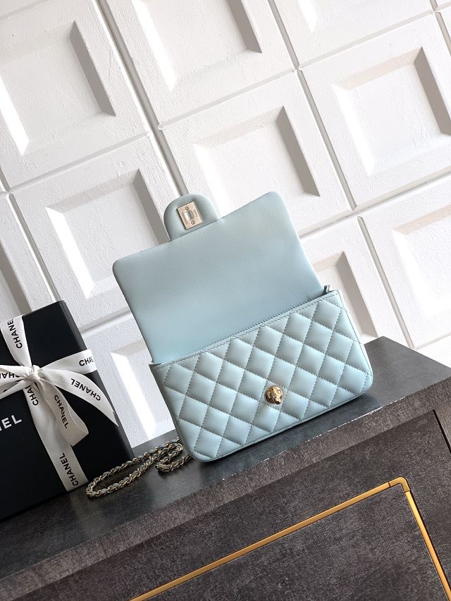 CC original lambskin top handle flap bag AS1790 blue