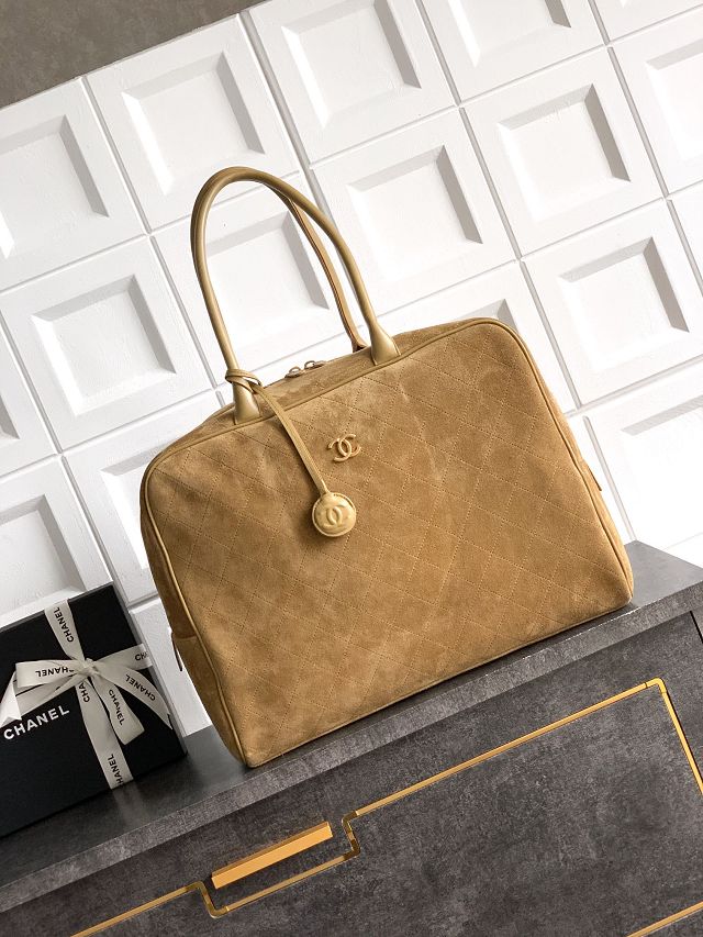 CC original suede calfskin maxi bowling bag AS6212 dark beige