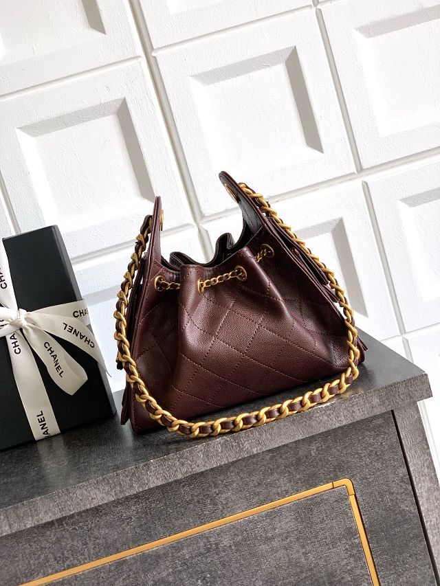 CC original grained calfskin 25 mini handbag AS5631 dark brown