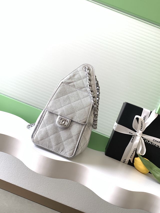CC original grained calfskin 25 small handbag AS5293 silver