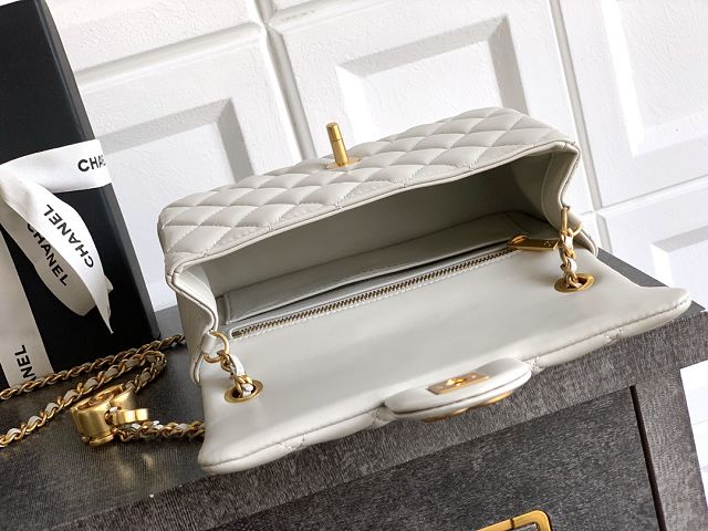 CC original lambskin small flap bag AS5759 light grey